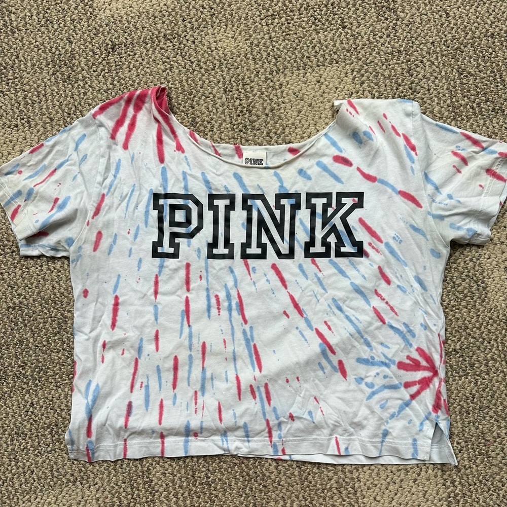 Womens PINK red white and blue cropped tshirt